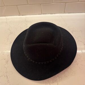 Stetson Mallory Black Hat vintage wool braid trim medium made in USA 7-7 1/8